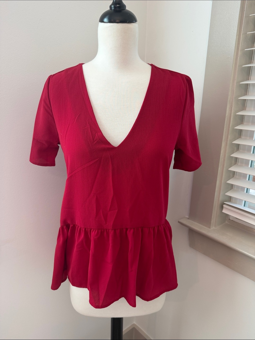 Women’s Deep V Peplum Top - Red